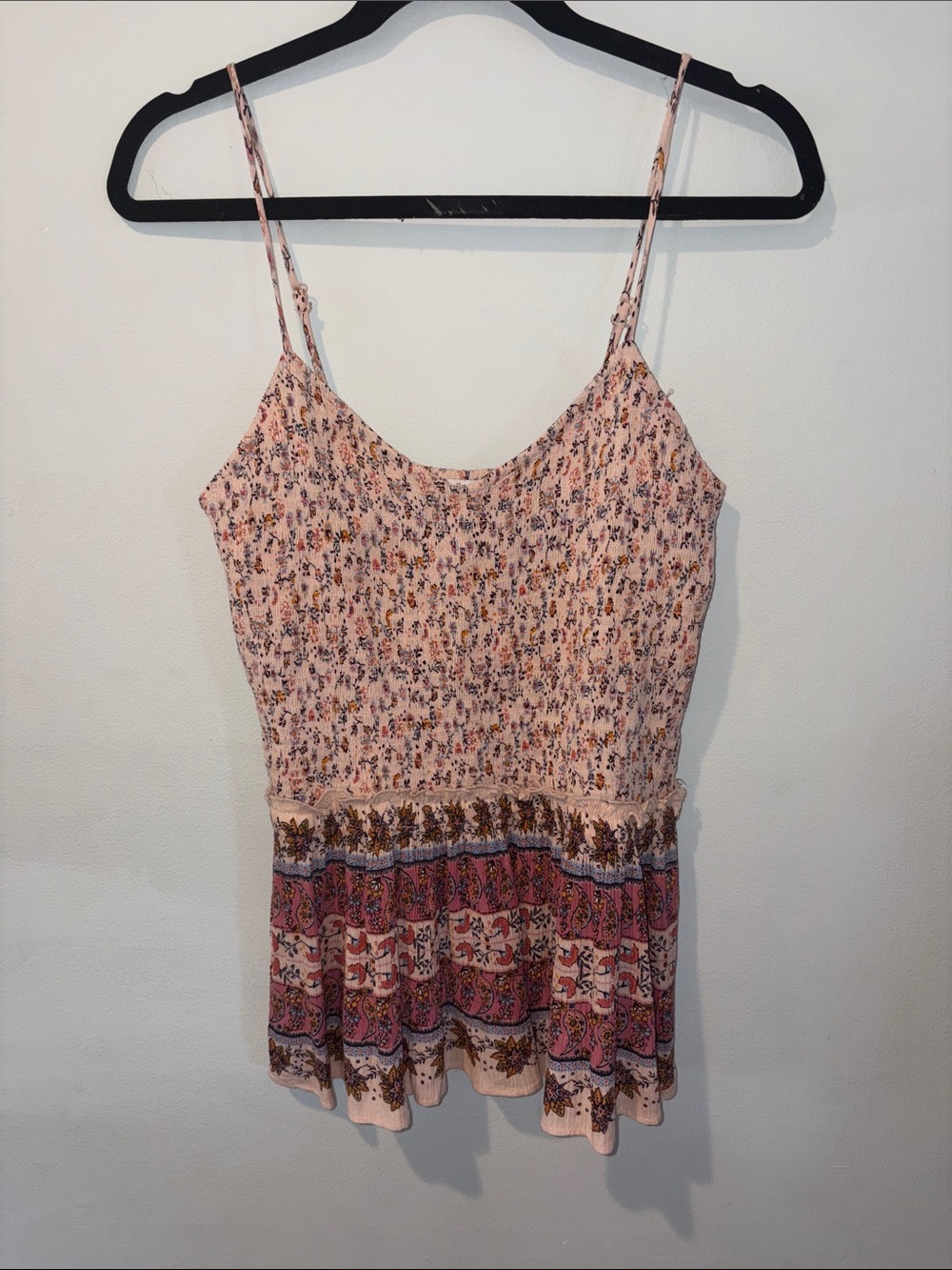 Patrons of Peace Pink Floral Smocked Tiered Cami